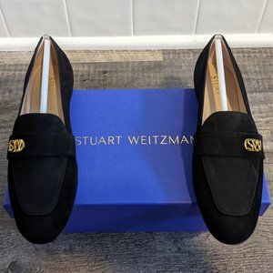 Stuart Weitzman Payson Logo Flat, Size 5.5, Black Suede, Brand New